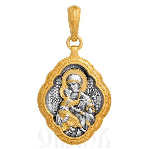 образок «владимирская икона божией матери», серебро 925 проба с золочением (арт. 102.003)