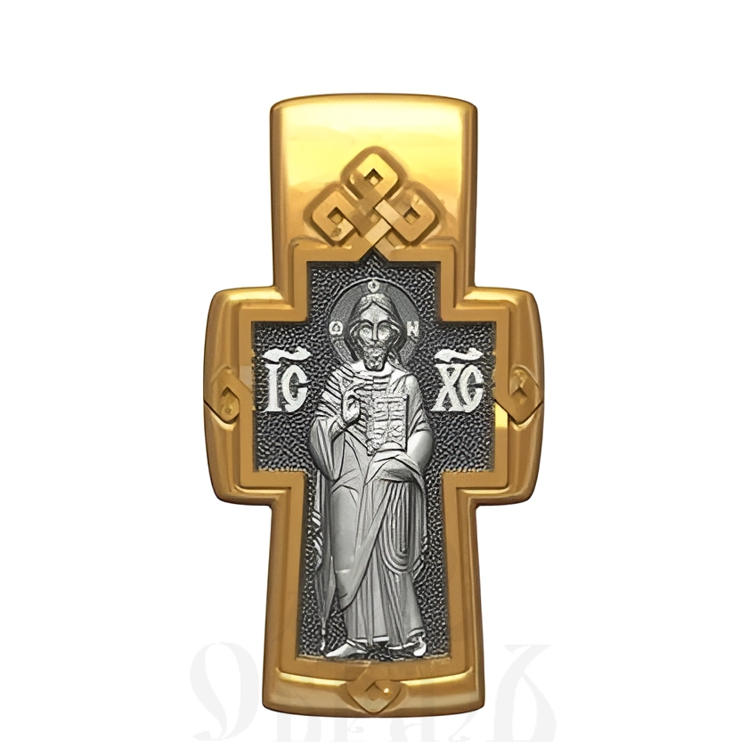 крест с образами господь вседержитель, святой преподобный серафим саровский, серебро 925 проба с золочением (арт. 17.005)