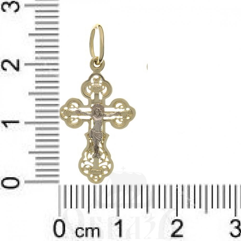 золотой крест трилистник с молитвой "спаси и сохрани", 585 проба желтого и белого цвета (арт. п10099-з5жб)