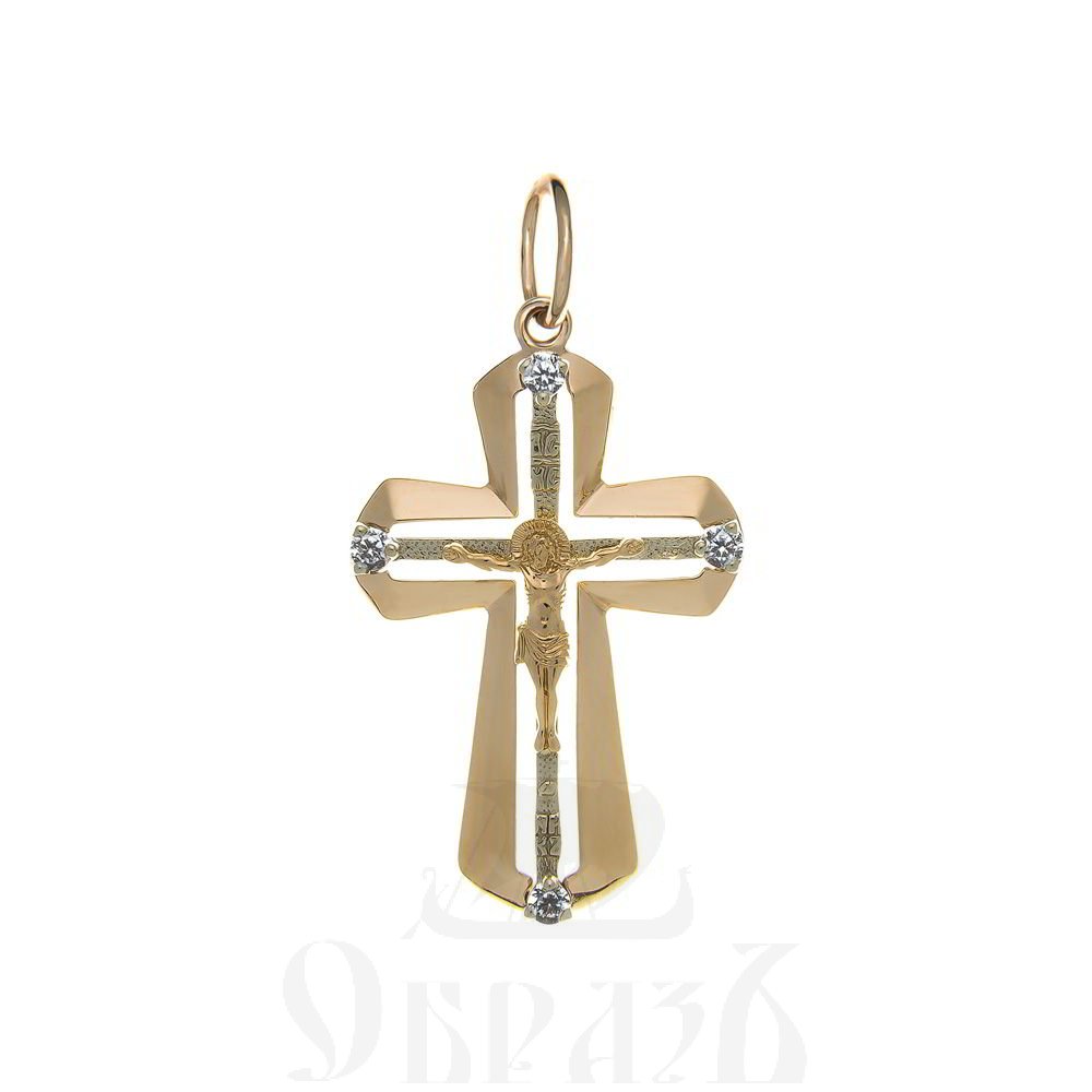 золотой крест с молитвой "спаси и сохрани", 585 проба красного и белого цвета (арт. п20112-з5кб)