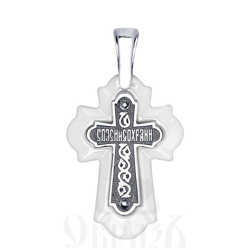 серебряный крест с молитвой «спаси и сохрани» (sokolov 95120096), 925 проба с керамикой