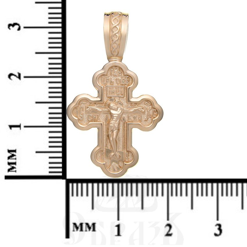 золотой крест трилистник с образами божией матери донская и святых защитников, 585 проба красного цвета (арт. 40224)