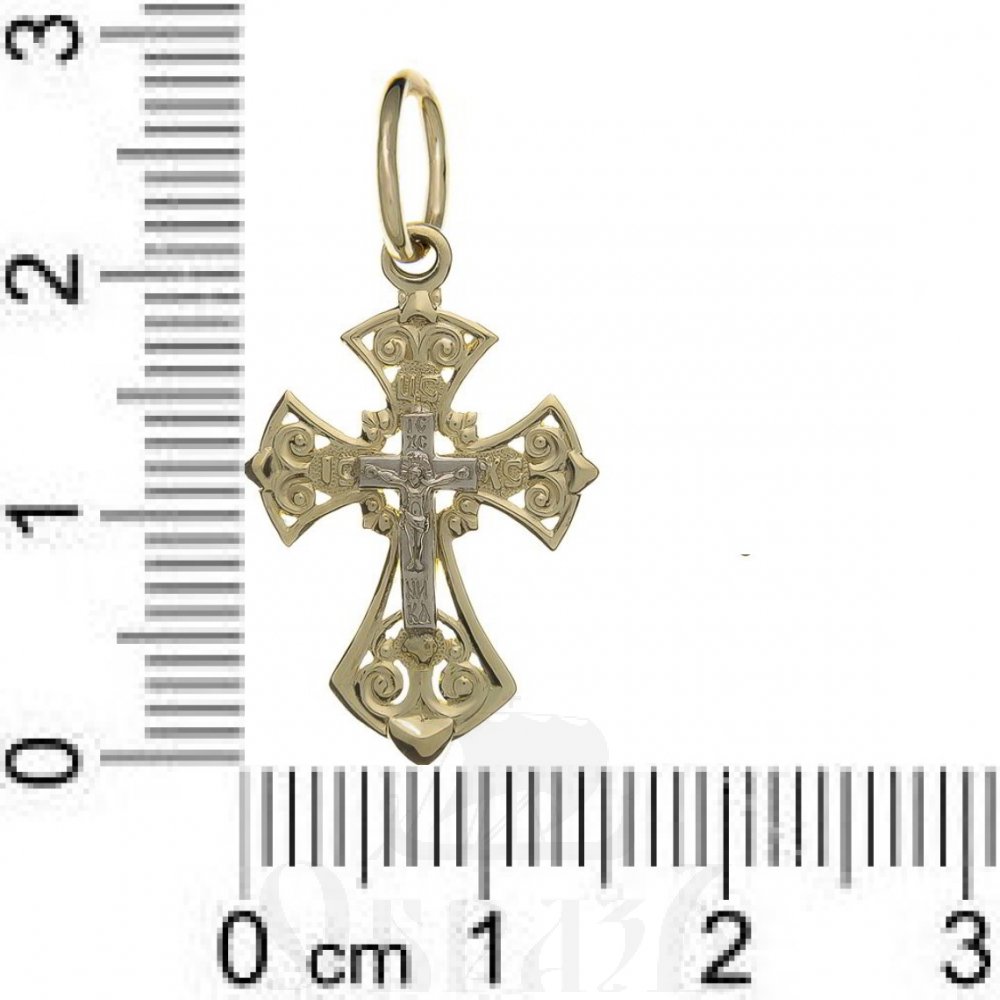 золотой крест с молитвой "спаси и сохрани", 585 проба желтого и белого цвета (арт. п10093-з5жб)